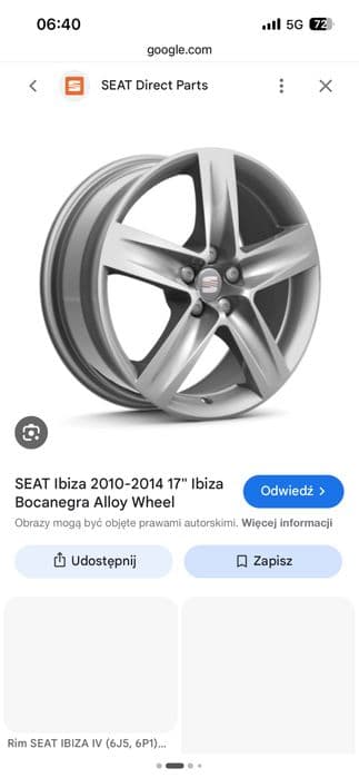 ALUFELGI SEAT Sport BOCANEGRA Ibiza Leon Toledo FR CUPRA R Top Sport 17’ 7J ET43 5x100